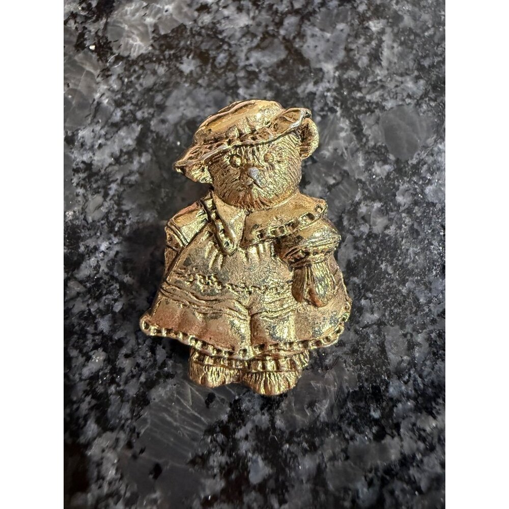 Vintage Gold-Tone Teddy Bear Lapel Pin Brooch With Intricate Detailing